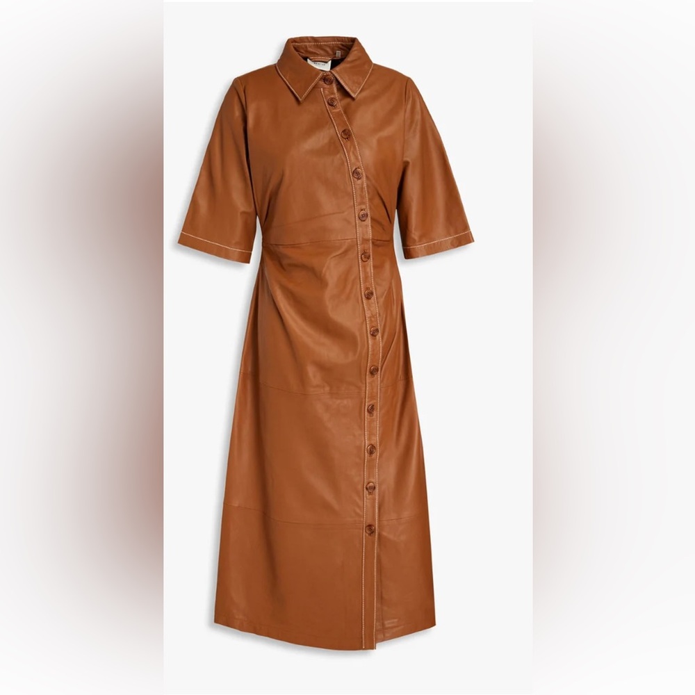 GESTUZ Nirangz Midi Leather Dress Mocha Bisque Size 42 NWT $750 Retail